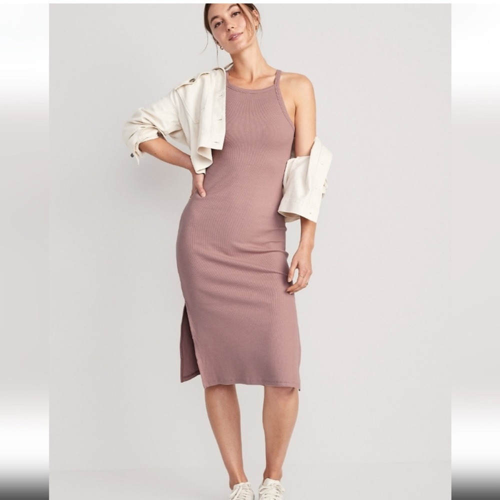 Old Navy Mauve Ribbed Midi Dress